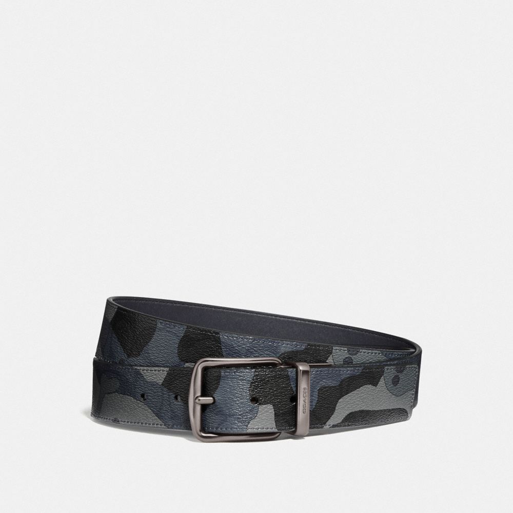 COACH CUT-TO-SIZE REVERSIBLE BELT IN SIGNATURE CANVAS WITH CAMO PRINT - BLUE MULTI/BLACK ANTIQUE NICKEL - F76949