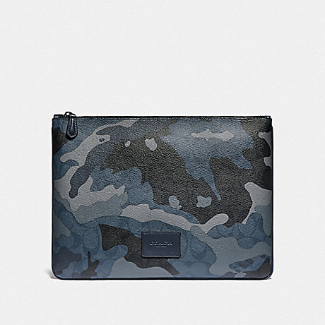 COACH F76950 LARGE POUCH IN SIGNATURE CANVAS WITH CAMO PRINT BLUE-MULTI/BLACK-ANTIQUE-NICKEL