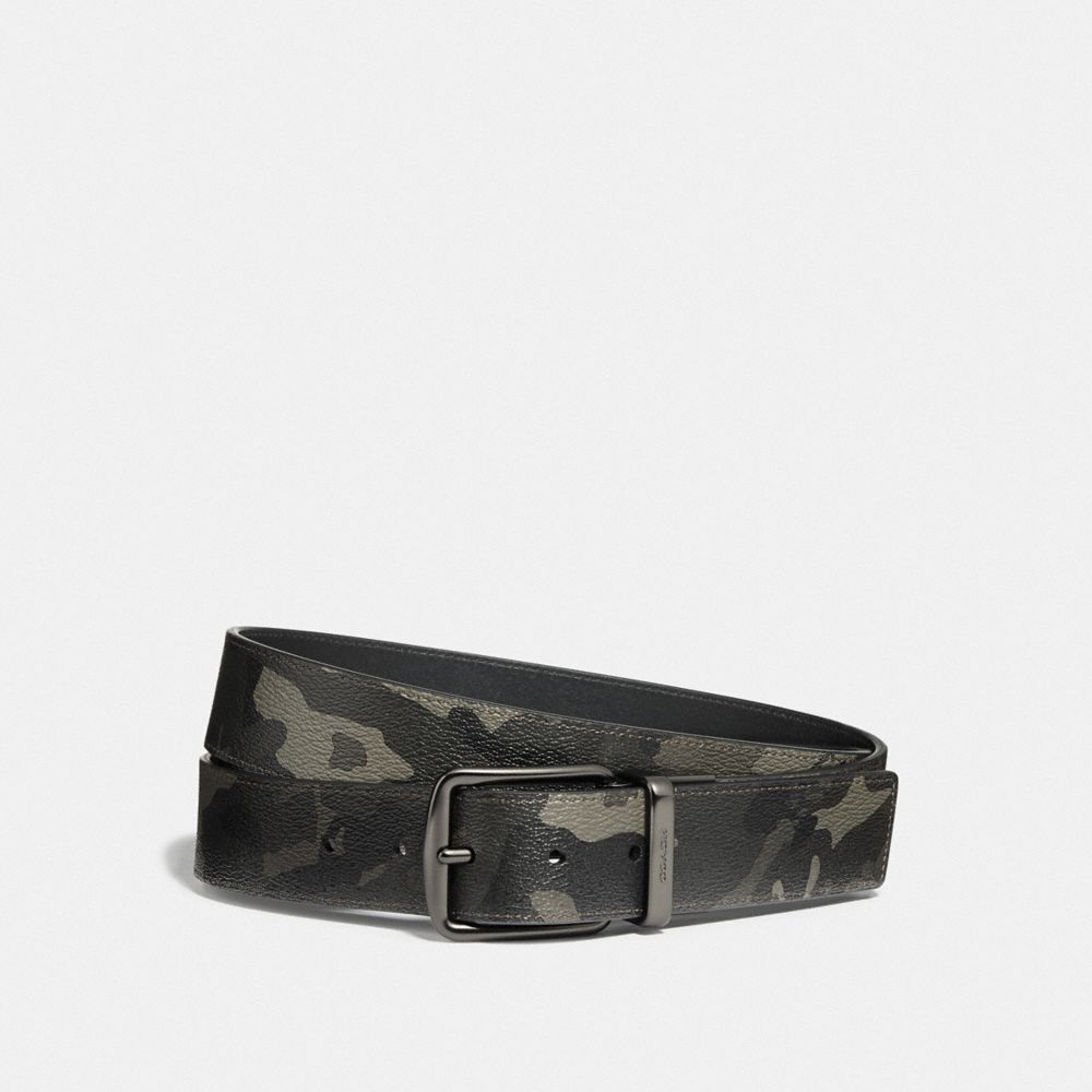 CUT-TO-SIZE REVERSIBLE BELT WITH CAMO PRINT - F76953 - GREEN/BLACK ANTIQUE NICKEL