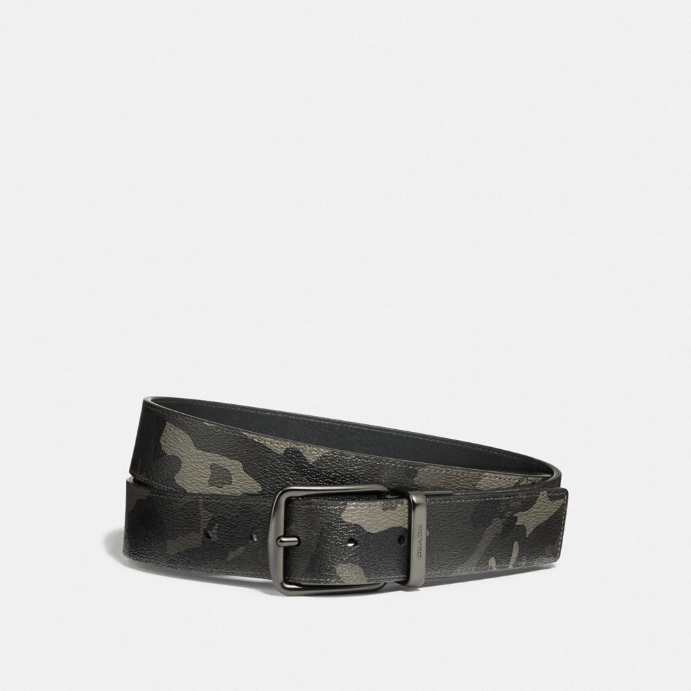 COACH F76953 Cut-to-size Reversible Belt With Camo Print GREEN/BLACK ANTIQUE NICKEL