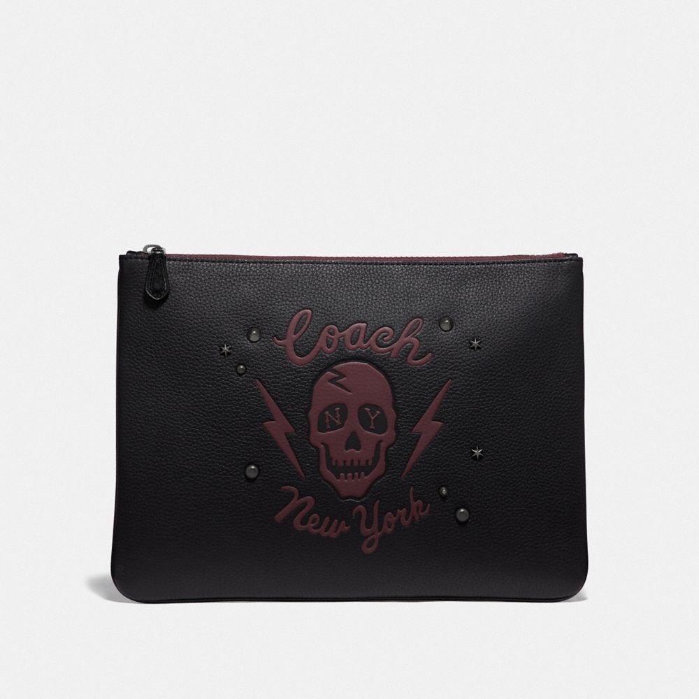 COACH F76963 - LARGE POUCH WITH SKULL MOTIF QB/BLACK MULTI