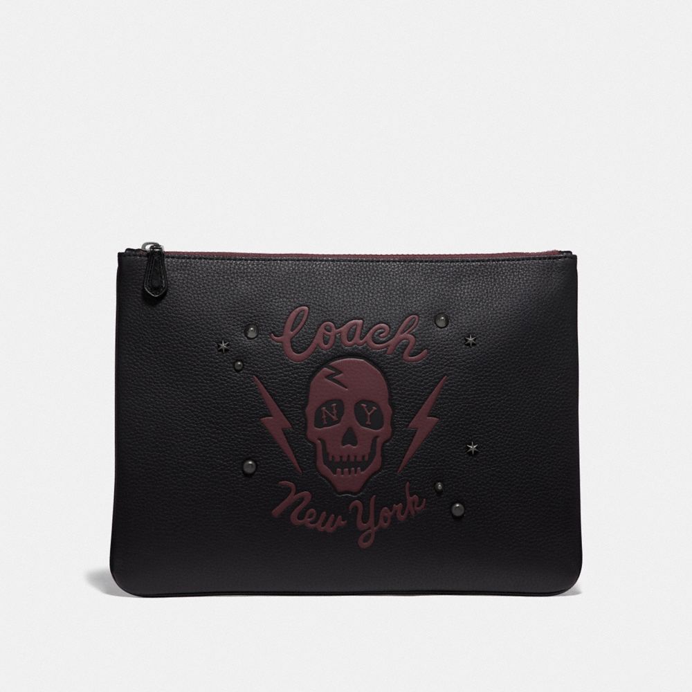 COACH F76963 Large Pouch With Skull Motif QB/BLACK MULTI