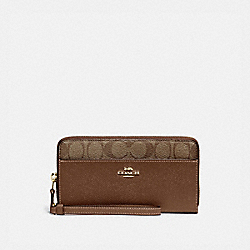 COACH F76971 Accordion Zip Wallet With Signature Canvas Detail KHAKI/SADDLE 2/GOLD