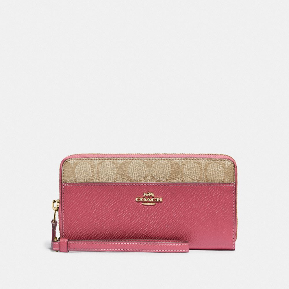 COACH F76971 Accordion Zip Wallet With Signature Canvas Detail LIGHT KHAKI/ROUGE/GOLD