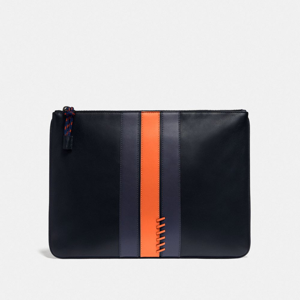 LARGE POUCH WITH BASEBALL STITCH - F76973 - MIDNIGHT NAVY/ CADET/ DARK ORANGE/BLACK ANTIQUE NICKEL