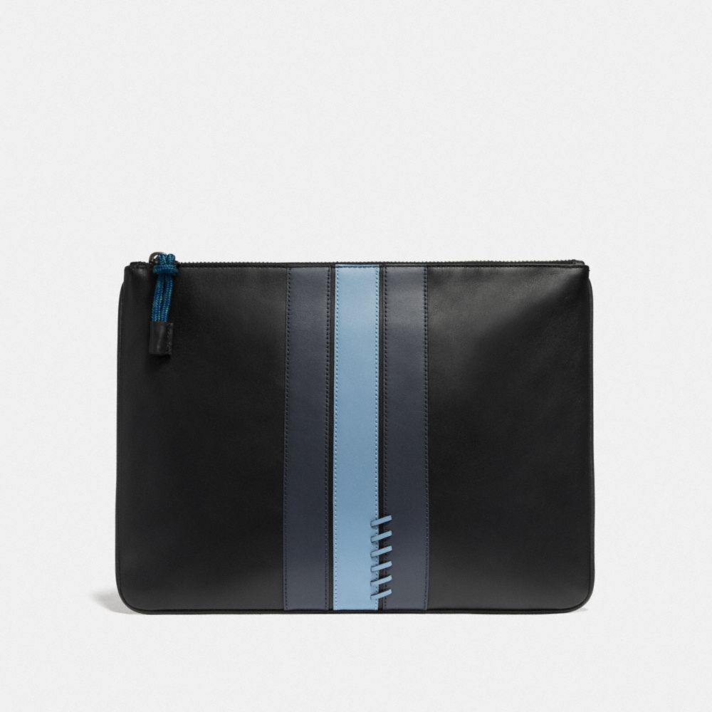 COACH F76973 - LARGE POUCH WITH BASEBALL STITCH BLACK/ MIDNIGHT NAVY/ WASHED BLUE/BLACK ANTIQUE NICKEL