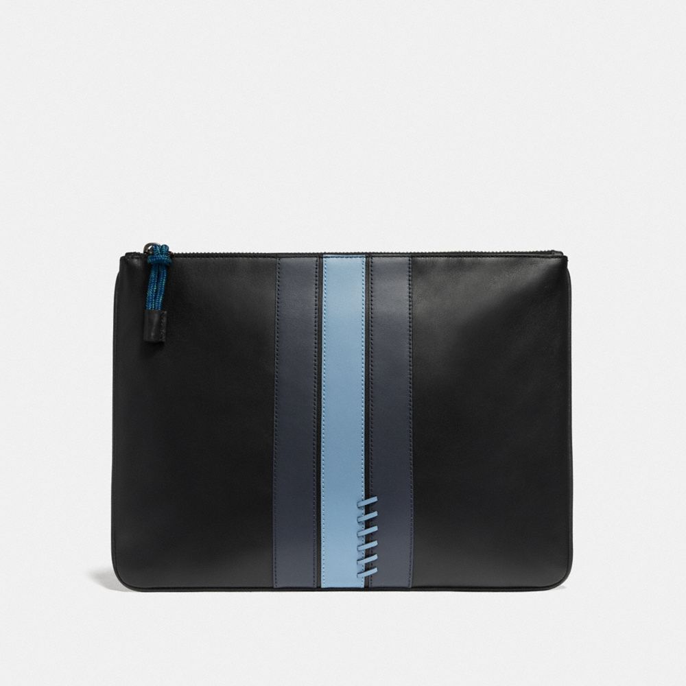 COACH F76973 Large Pouch With Baseball Stitch BLACK/ MIDNIGHT NAVY/ WASHED BLUE/BLACK ANTIQUE NICKEL