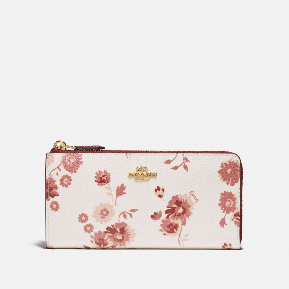 COACH F76974 L-ZIP WALLET WITH PRAIRIE DAISY CLUSTER PRINT CHALK MULTI/IMITATION GOLD