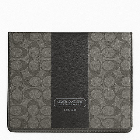 COACH COACH HERITAGE STRIPE TABLET CASE - SILVER/GREY/CHARCOAL - f77261