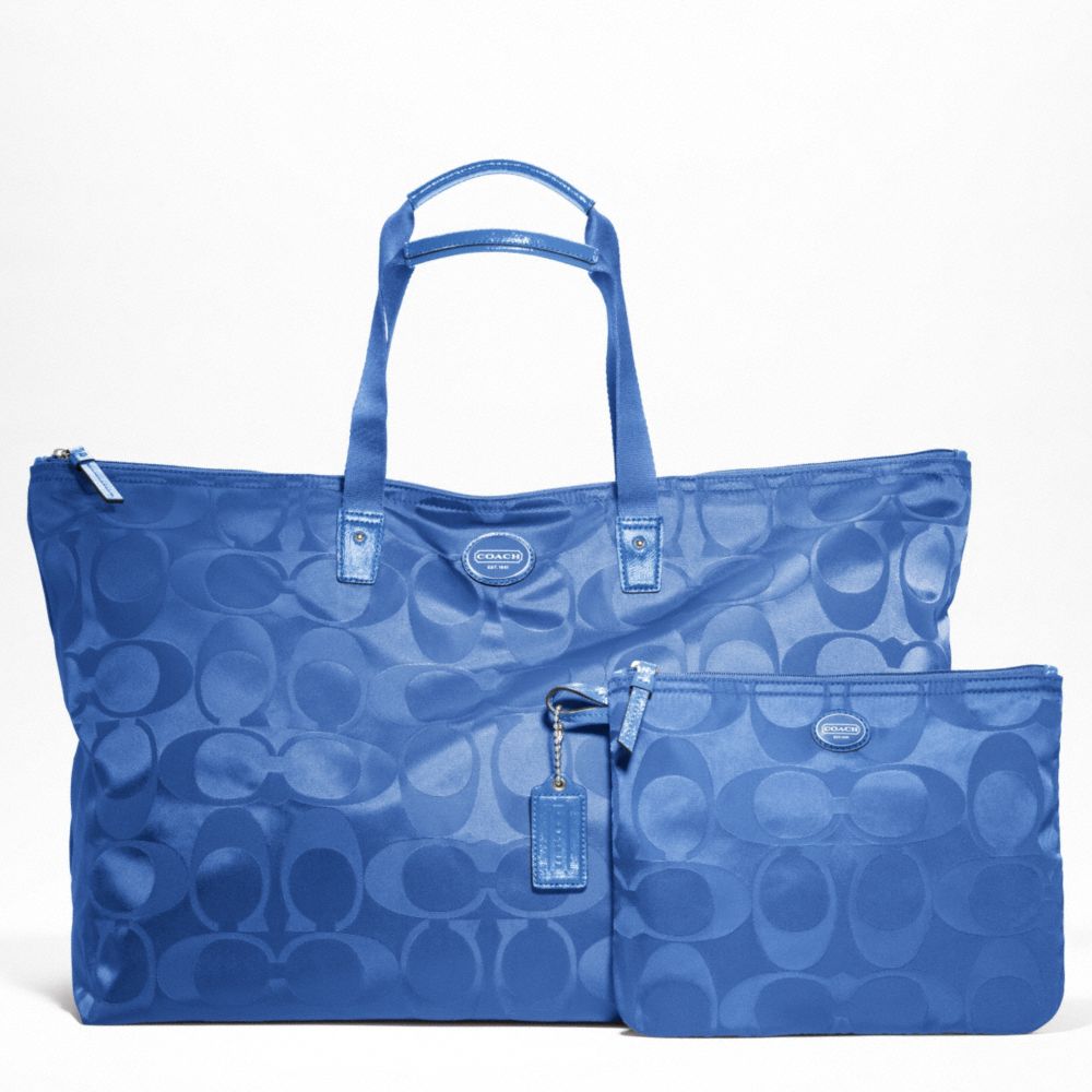 GETAWAY SIGNATURE NYLON LARGE PACKABLE WEEKENDER - SILVER/COOL BLUE - COACH F77316