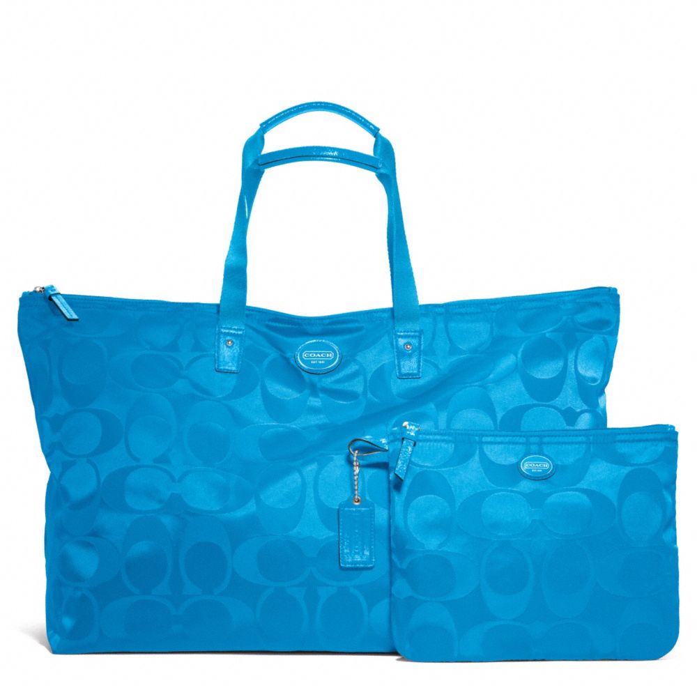 GETAWAY SIGNATURE NYLON LARGE PACKABLE WEEKENDER - SILVER/BLUE - COACH F77316
