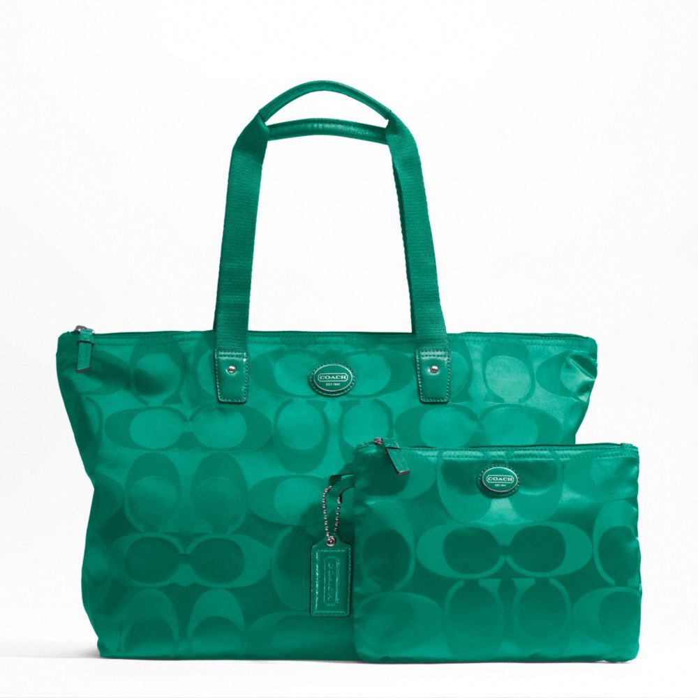 GETAWAY SIGNATURE NYLON PACKABLE WEEKENDER - f77321 - SILVER/BRIGHT JADE