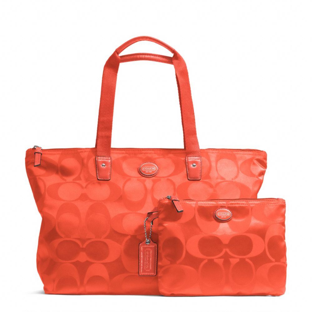 GETAWAY SIGNATURE NYLON PACKABLE WEEKENDER - f77321 - SILVER/HOT ORANGE