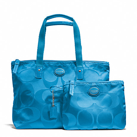 COACH GETAWAY SIGNATURE NYLON SMALL PACKABLE TOTE - SILVER/BLUE - f77322