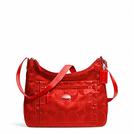 COACH F77369 GETAWAY SIGNATURE PACKABLE CROSSBODY SILVER/VERMILLION