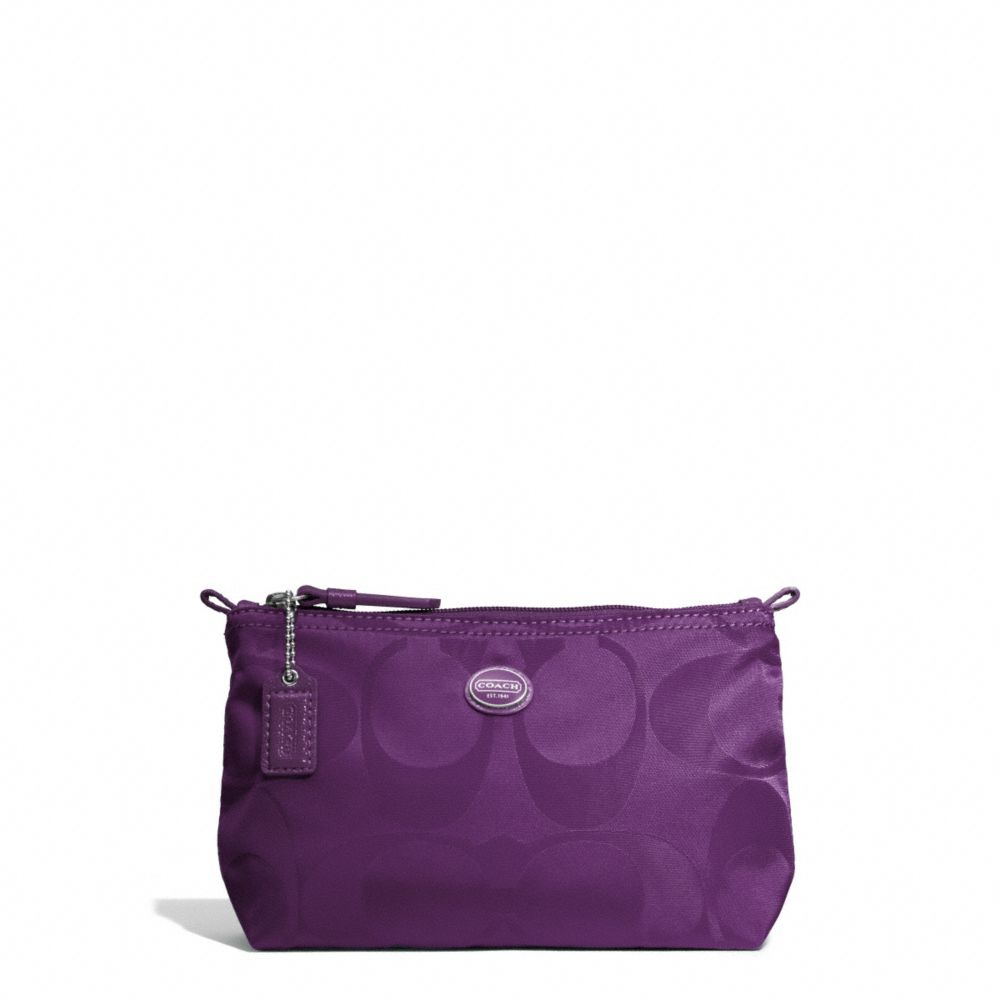 COACH GETAWAY SIGNATURE NYLON MINI COSMETIC POUCH - SILVER/AMETHYST - f77382