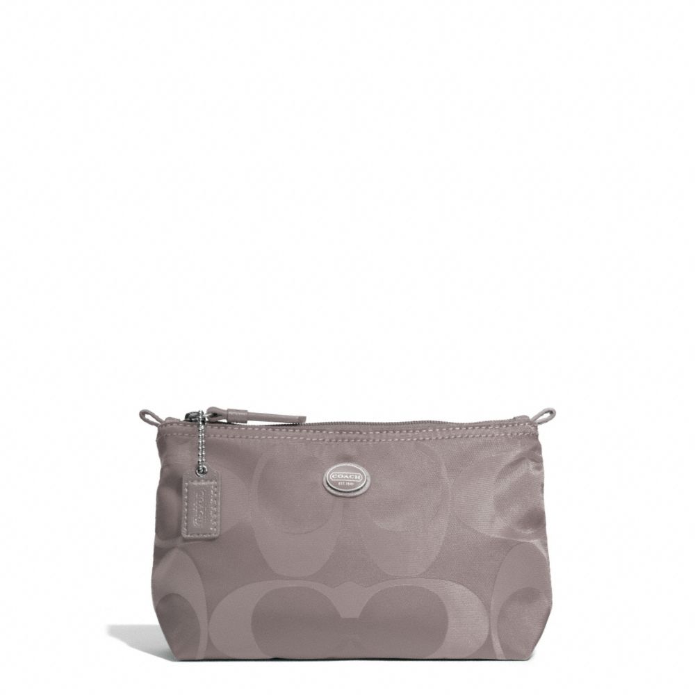 COACH GETAWAY SIGNATURE NYLON MINI COSMETIC POUCH - SILVER/STEEL GREY - F77382