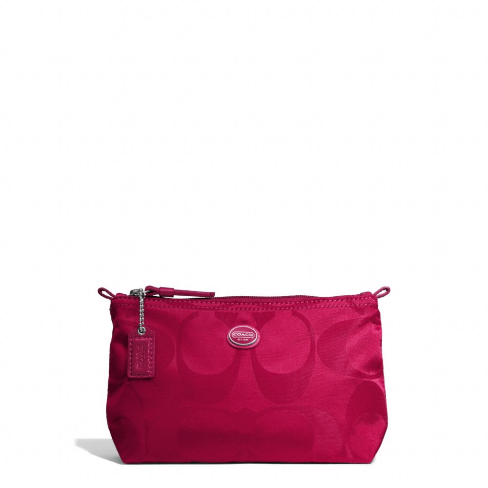 COACH F77382 Getaway Signature Nylon Mini Cosmetic Pouch SILVER/FUCHSIA