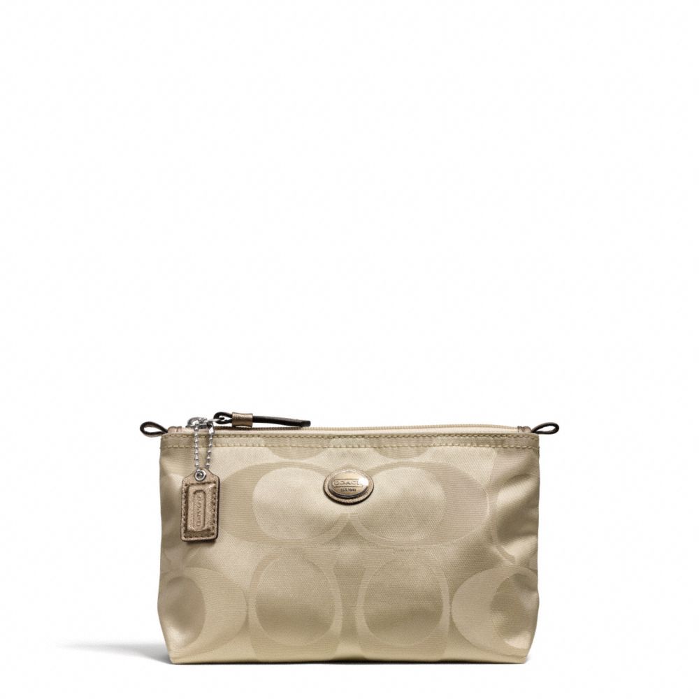 COACH GETAWAY SIGNATURE NYLON MINI COSMETIC POUCH - SILVER/LIGHT KHAKI - f77382