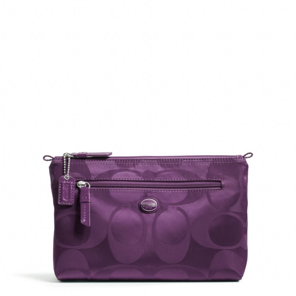 COACH F77391 - GETAWAY SIGNATURE NYLON COSMETIC POUCH SILVER/AMETHYST