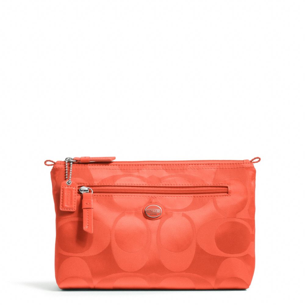 COACH GETAWAY SIGNATURE NYLON COSMETIC POUCH - SILVER/HOT ORANGE - f77391