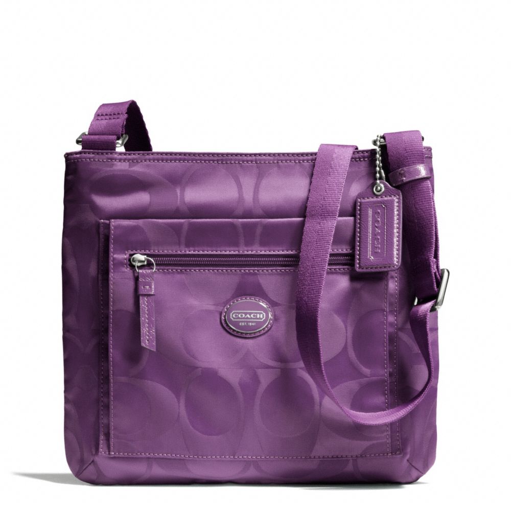 COACH F77408 - GETAWAY SIGNATURE NYLON FILE BAG SILVER/AMETHYST