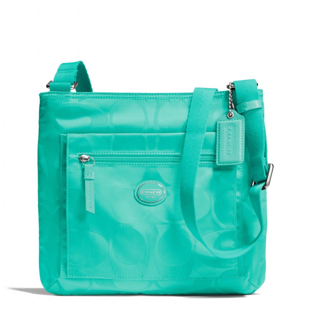 GETAWAY SIGNATURE NYLON FILE BAG - SILVER/AQUA - COACH F77408