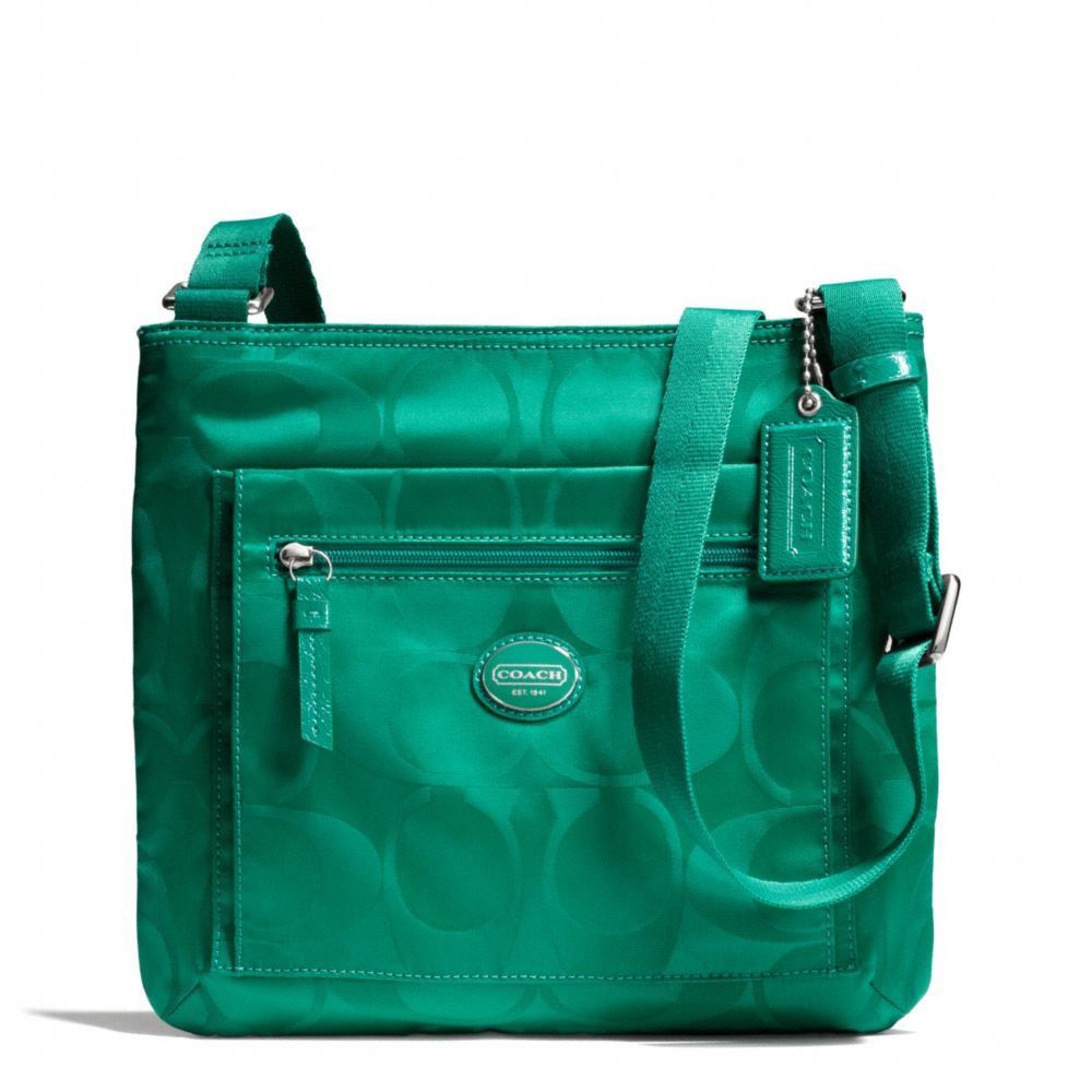 COACH GETAWAY SIGNATURE NYLON FILE BAG - SILVER/BRIGHT JADE - f77408