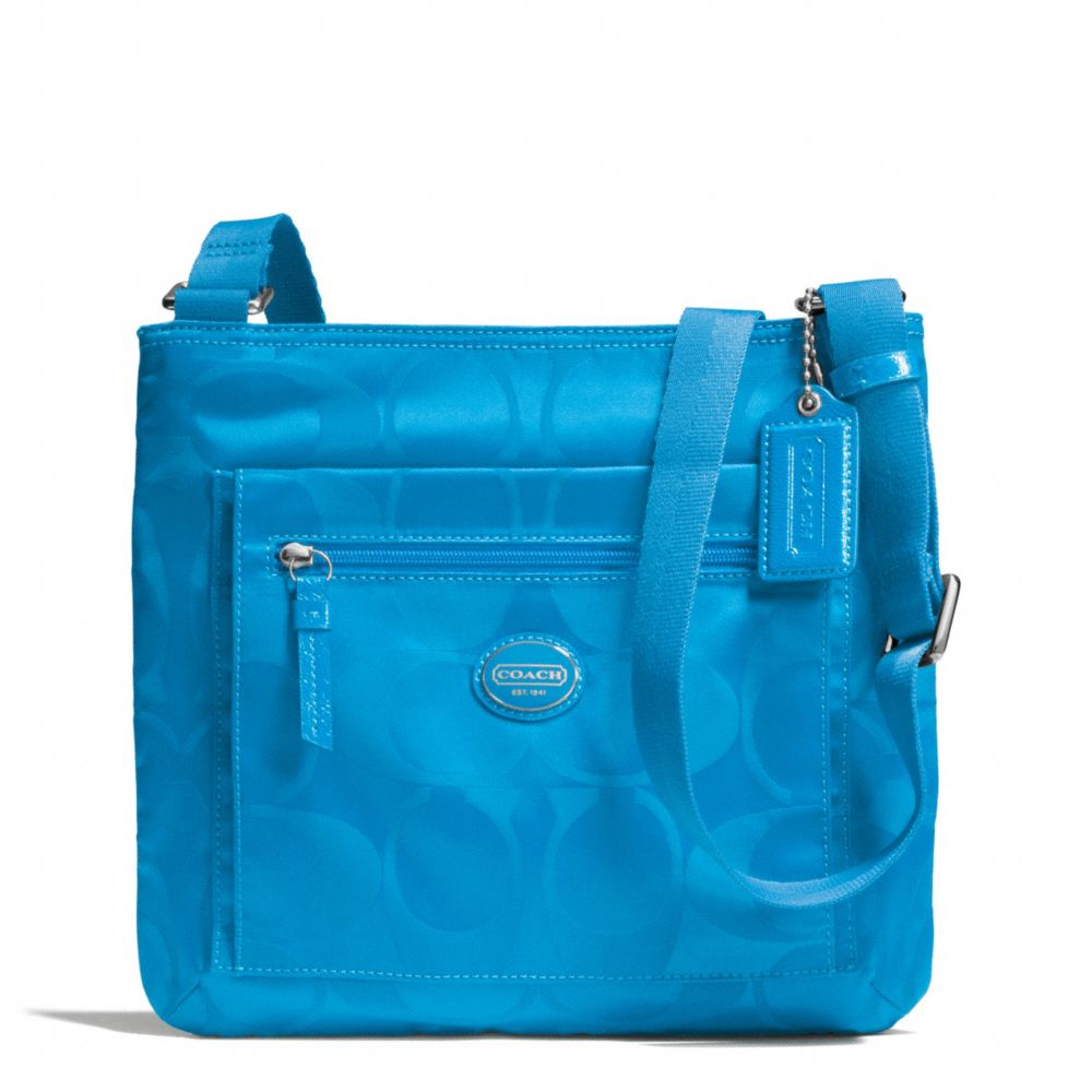 COACH F77408 Getaway Signature Nylon File Bag SILVER/BLUE