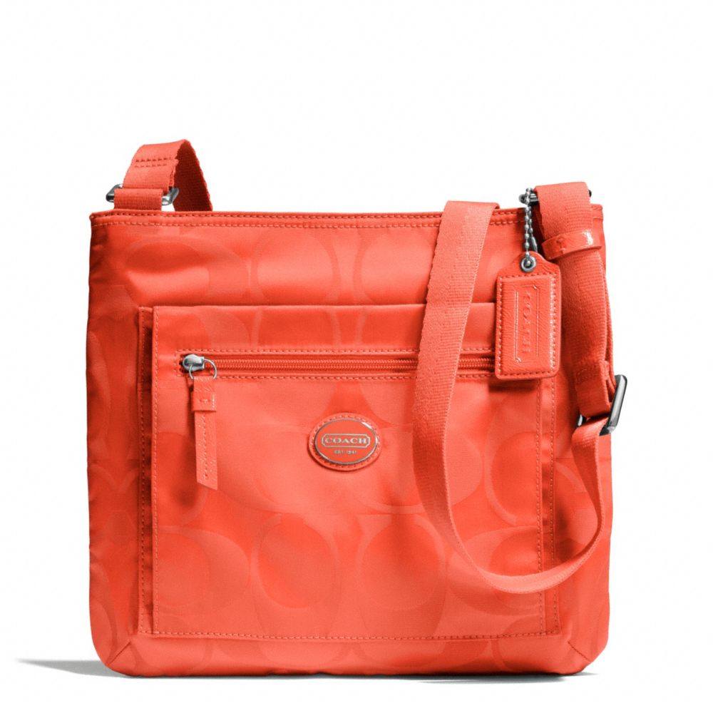 GETAWAY SIGNATURE NYLON FILE BAG - SILVER/HOT ORANGE - COACH F77408