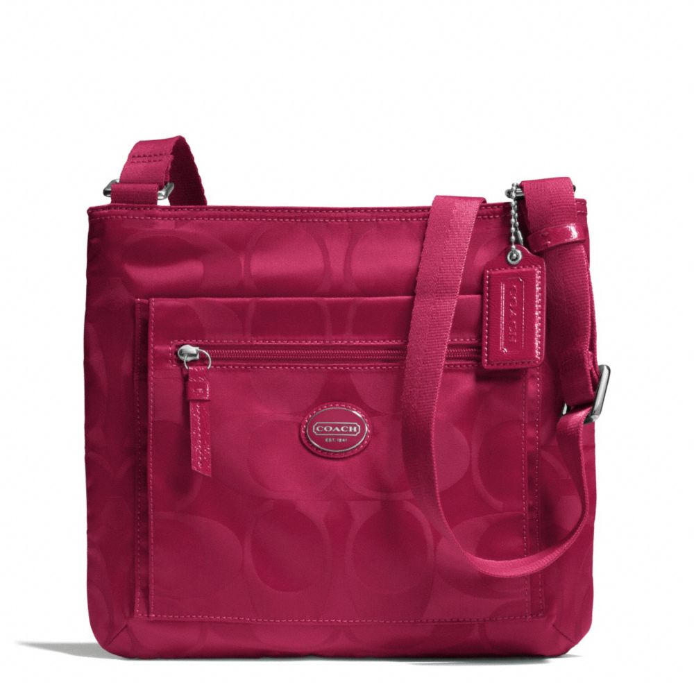 GETAWAY SIGNATURE NYLON FILE BAG - SILVER/FUCHSIA - COACH F77408