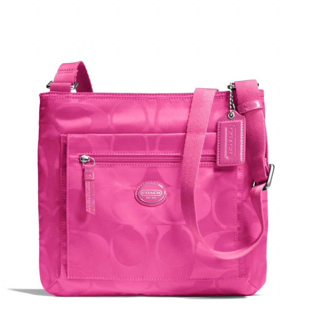 COACH GETAWAY SIGNATURE NYLON FILE BAG - SILVER/HOT PINK - F77408