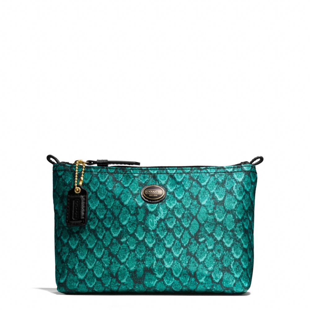 COACH F77444 - GETAWAY SNAKE PRINT MINI COSMETIC POUCH BRASS/EMERALD