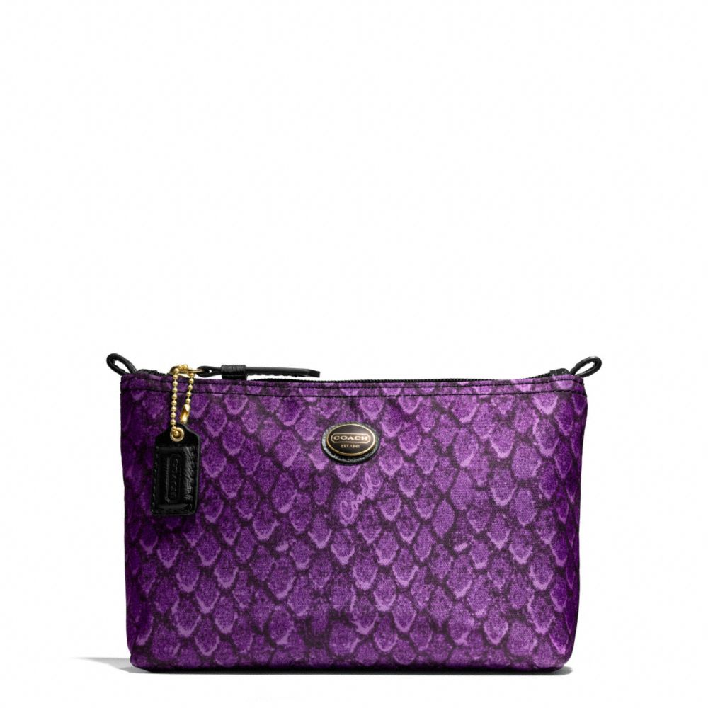 COACH F77444 - GETAWAY SNAKE PRINT MINI COSMETIC POUCH BRASS/PURPLE