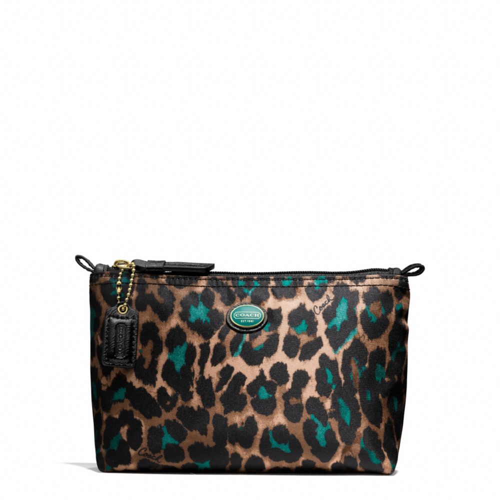 COACH F77447 Getaway Ocelot Print Mini Cosmetic Pouch BRASS/JADE MULTICOLOR