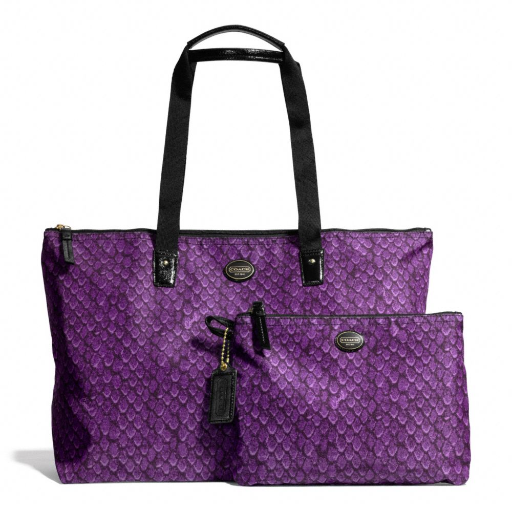 GETAWAY SNAKE PRINT PACKABLE WEEKENDER - f77461 - BRASS/PURPLE