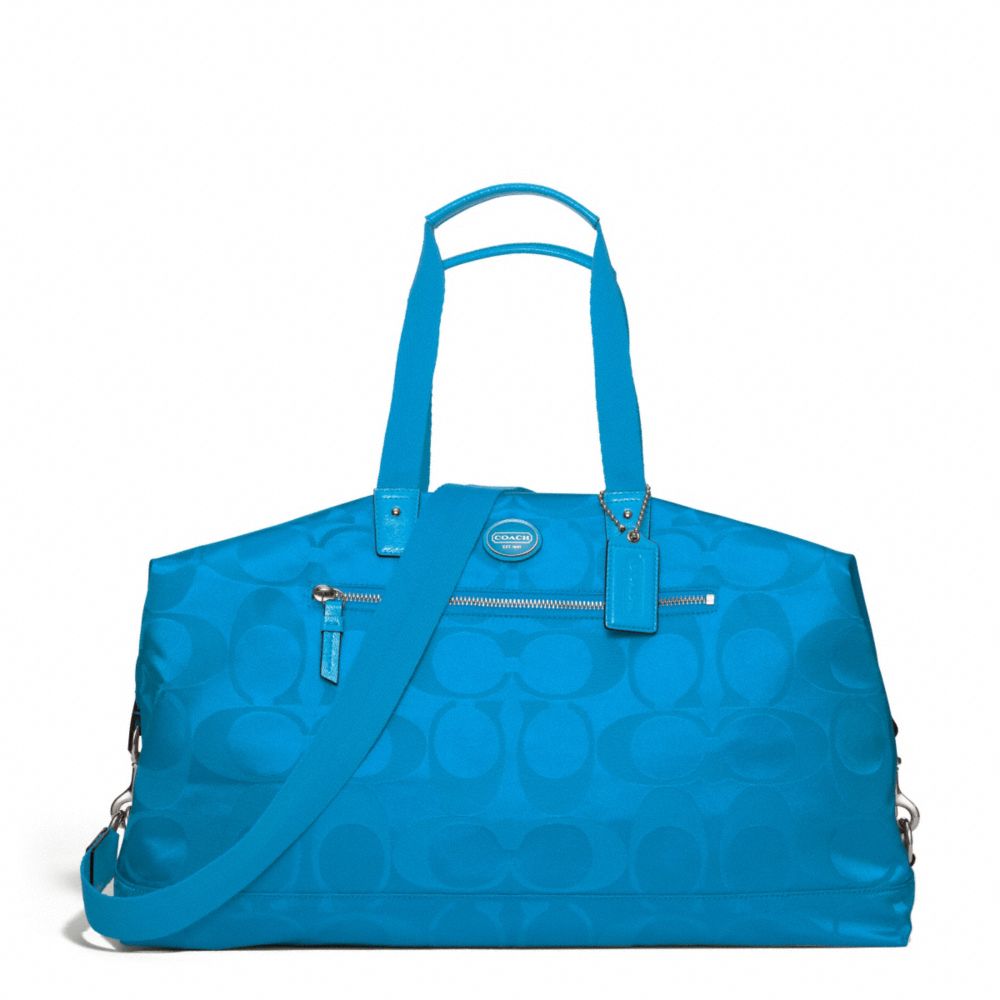 COACH GETAWAY SIGNATURE NYLON DUFFLE - SILVER/BLUE - f77469