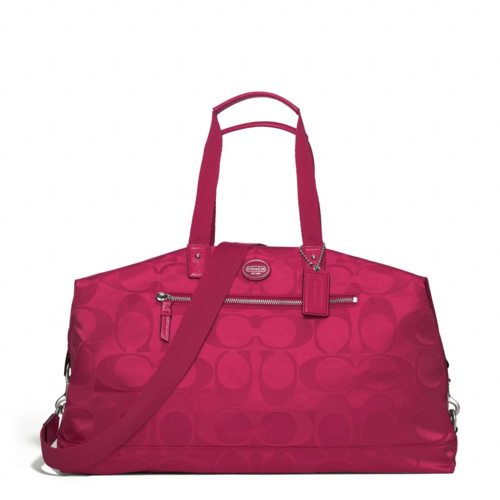 GETAWAY SIGNATURE NYLON DUFFLE - SILVER/FUCHSIA - COACH F77469