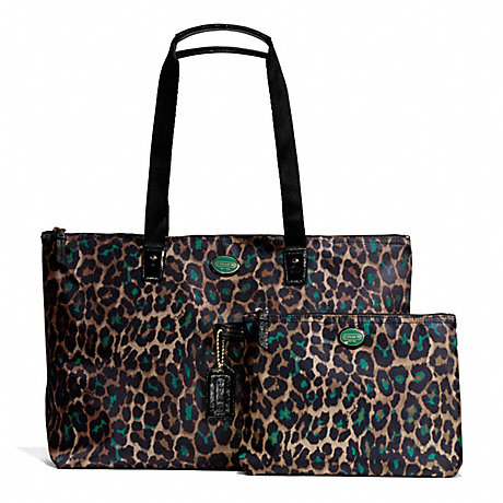 COACH GETAWAY OCELOT PRINT PACKABLE WEEKENDER - BRASS/JADE MULTICOLOR - f77475