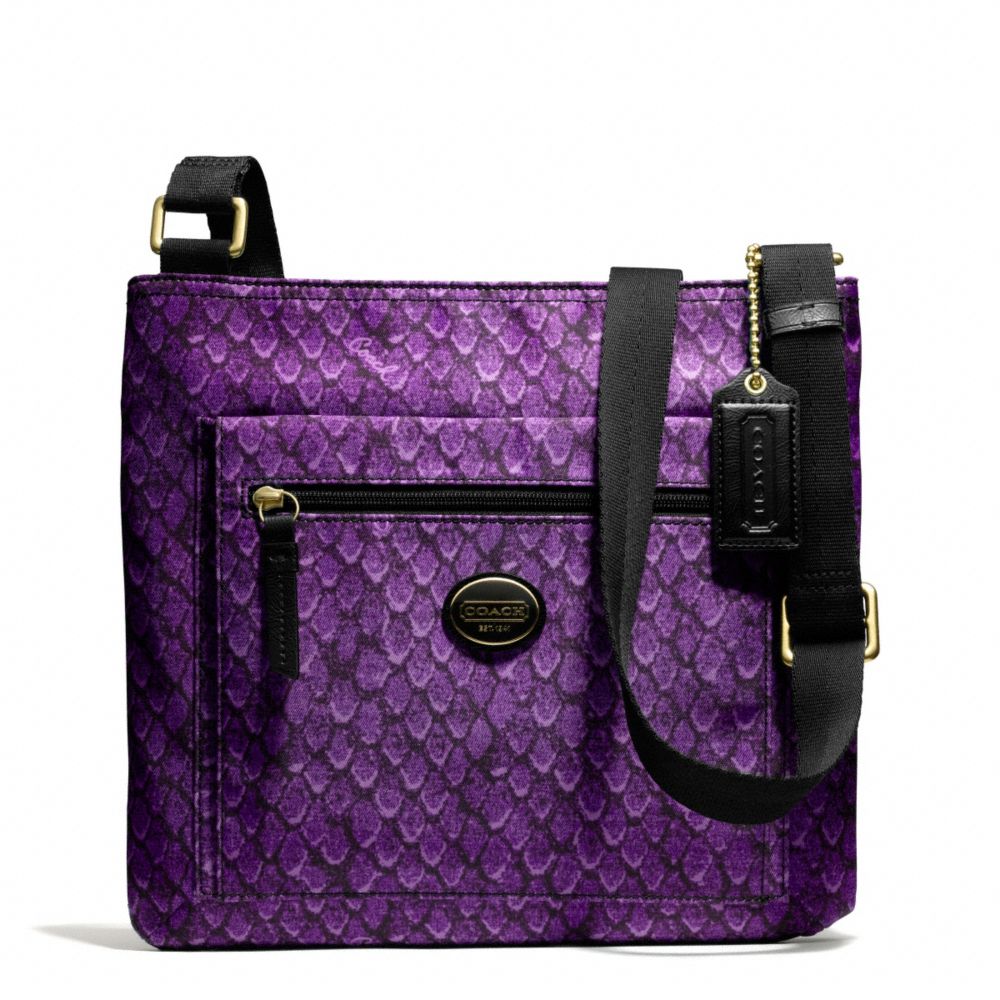 GETAWAY SNAKE PRINT FILE BAG - BRASS/PURPLE - COACH F77481