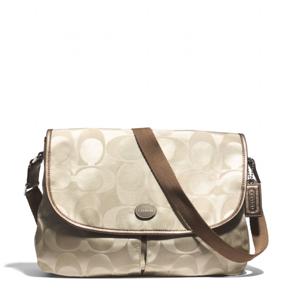 COACH F77490 Signature Nylon Messenger SILVER/LIGHT KHAKI