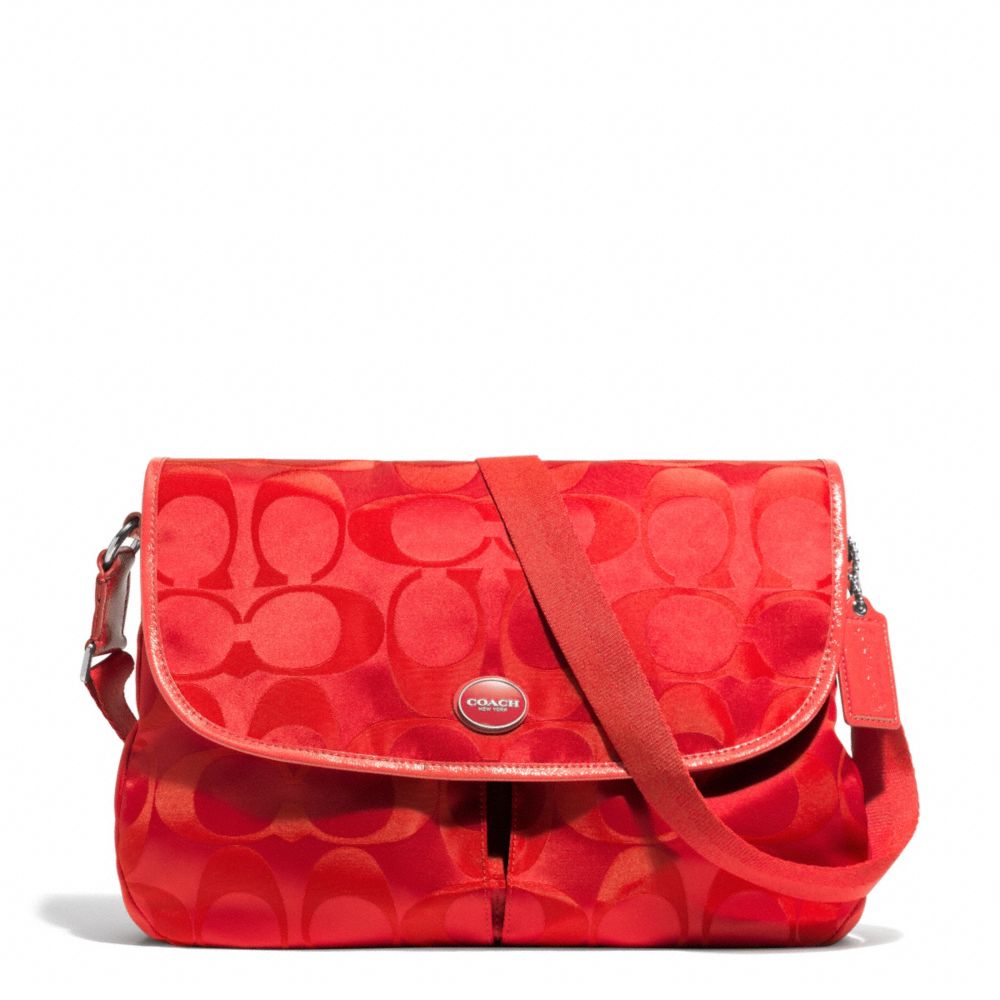 COACH F77490 - SIGNATURE NYLON MESSENGER SILVER/VERMILLION