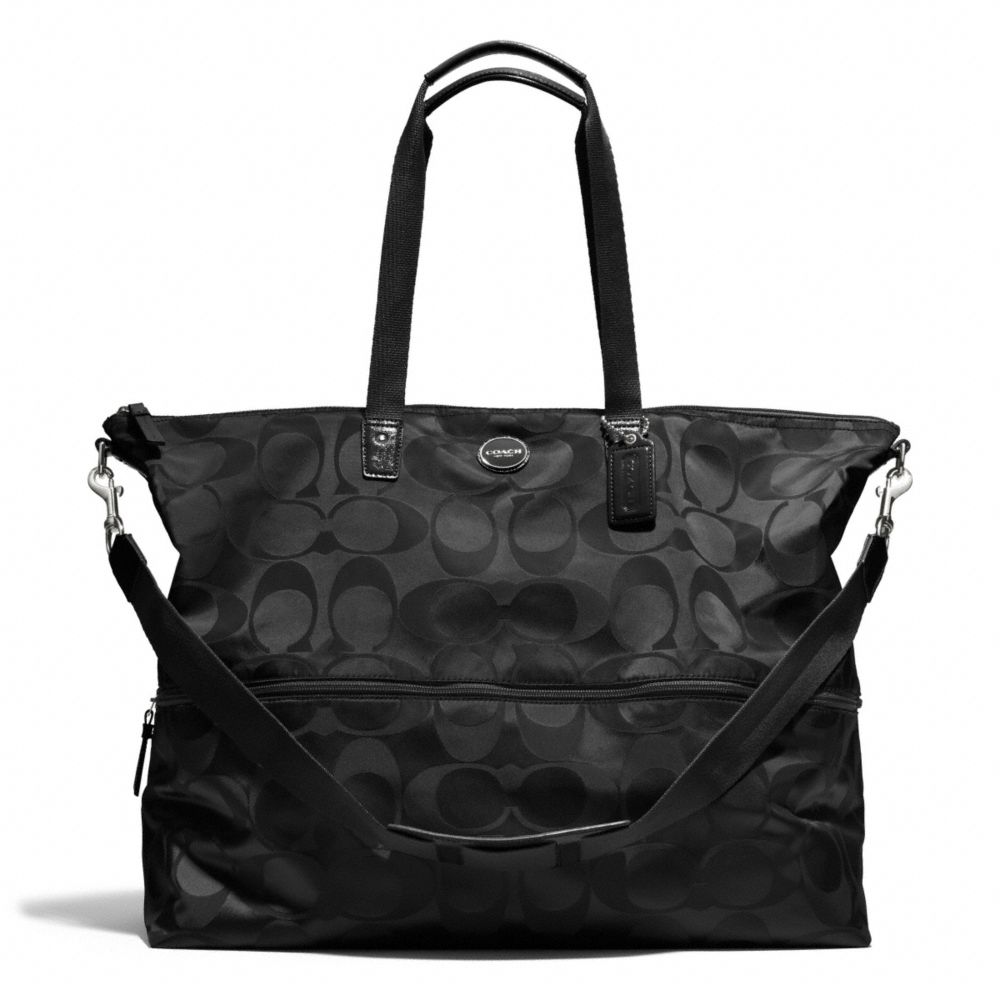 COACH F77497 SIGNATURE NYLON EXPANDABLE TOTE SILVER/BLACK/BLACK