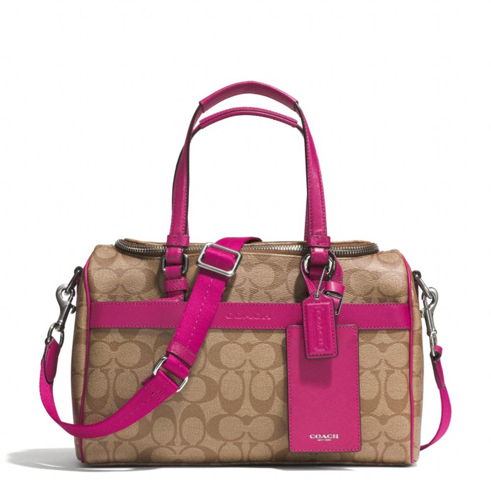 SIGNATURE COATED CANVAS TRAIN CASE - SILVER/KHAKI/RASPBERRY - COACH F77510