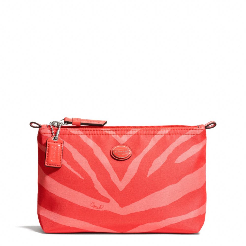 COACH GETAWAY ZEBRA PRINT MINI COSMETIC POUCH - SILVER/HOT ORANGE - f77536