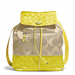 SIGNATURE NYLON COLORBLOCK BACKPACK - SILVER/LIGHT KHAKI/CITRINE - COACH F77559