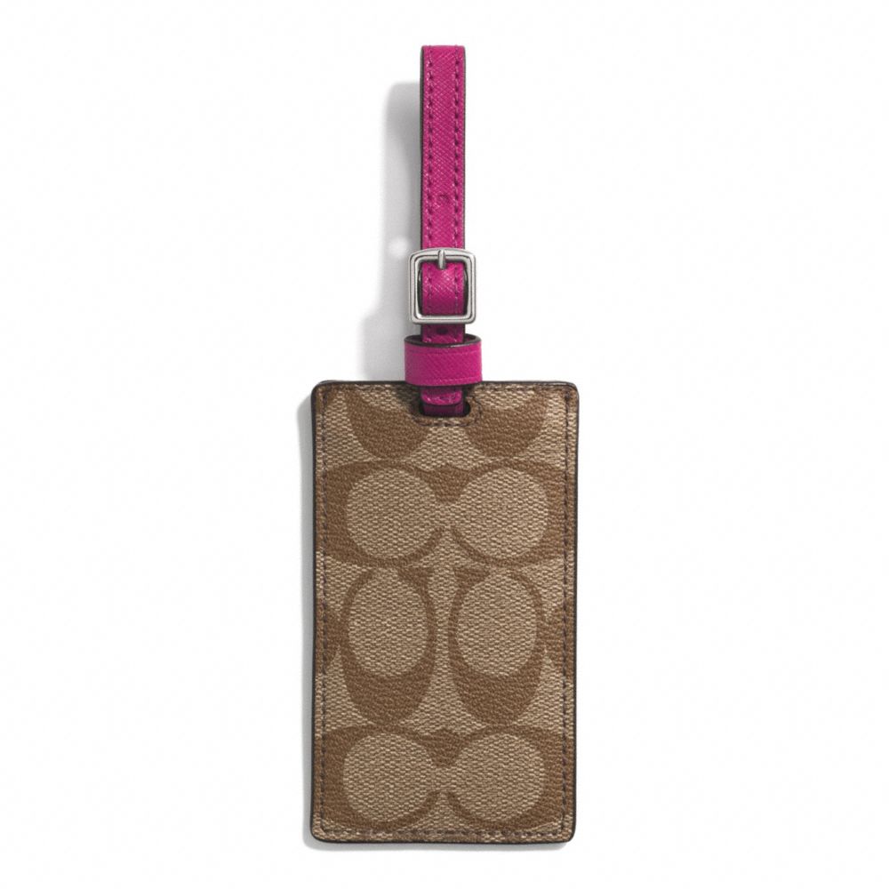 COACH F77590 Signature Coated Canvas Luggage Tag SILVER/KHAKI/RASPBERRY