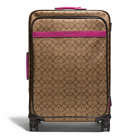 COACH SIGNATURE COATED CANVAS 26 INCH WHEELALONG WITH SAFFIANO TRIM - SILVER/KHAKI/RASPBERRY - f77610