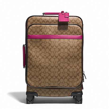 SIGNATURE COATED CANVAS 22 INCH WHEEL ALONG WITH SAFFIANO TRIM - COACH F77611 - SILVER/KHAKI/RASPBERRY