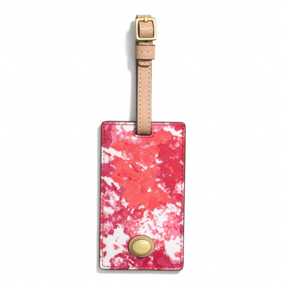 COACH F77613 Peyton Floral Print Luggage Tag BRASS/PINK MULTICOLOR